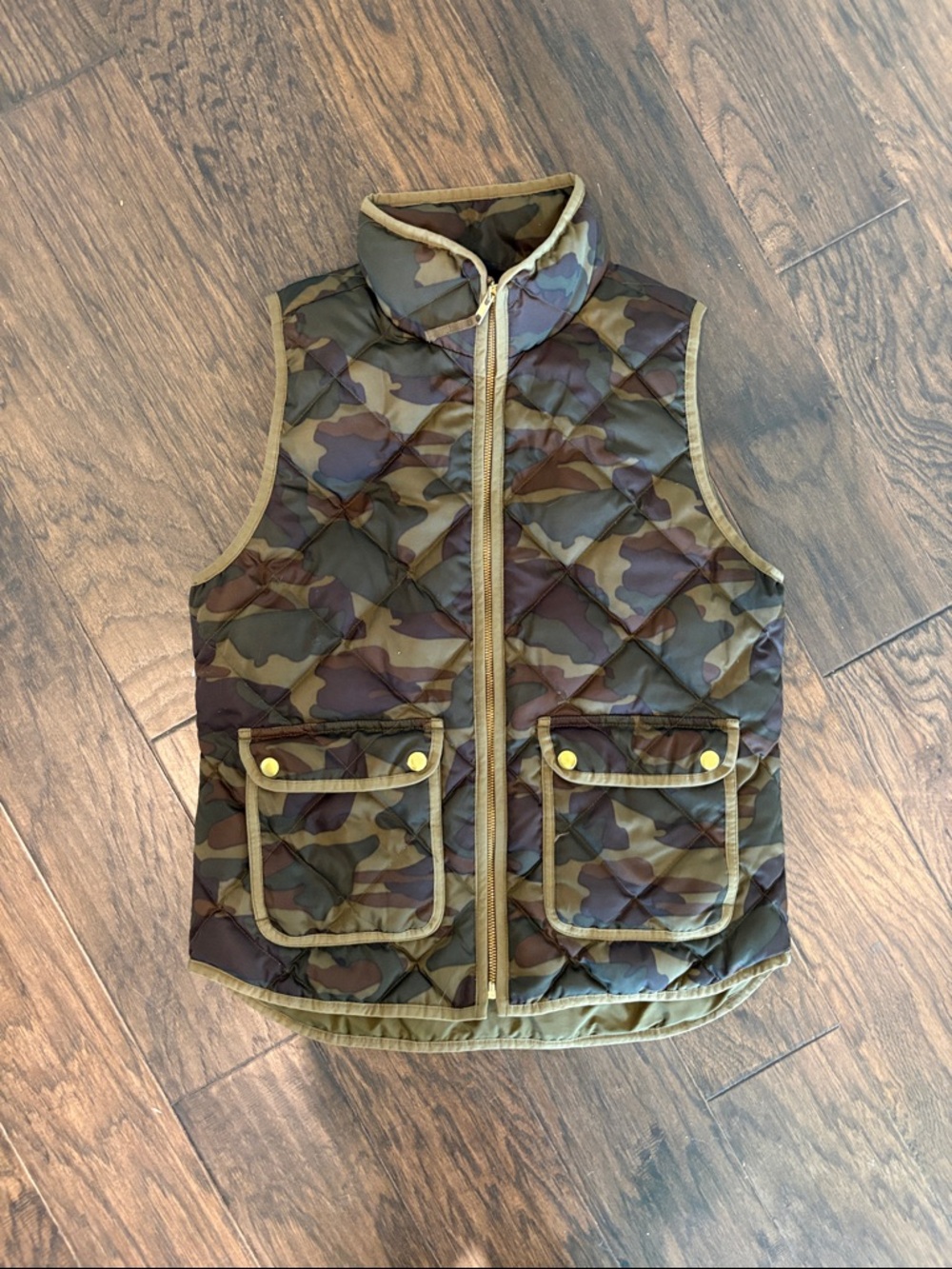 J. Crew Quilted Camo Puffer Vest with Pocket Flaps